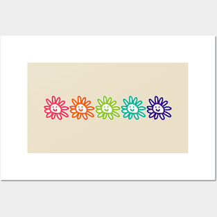 Five Smiley Face Daisy Flowers Graphic Posters and Art